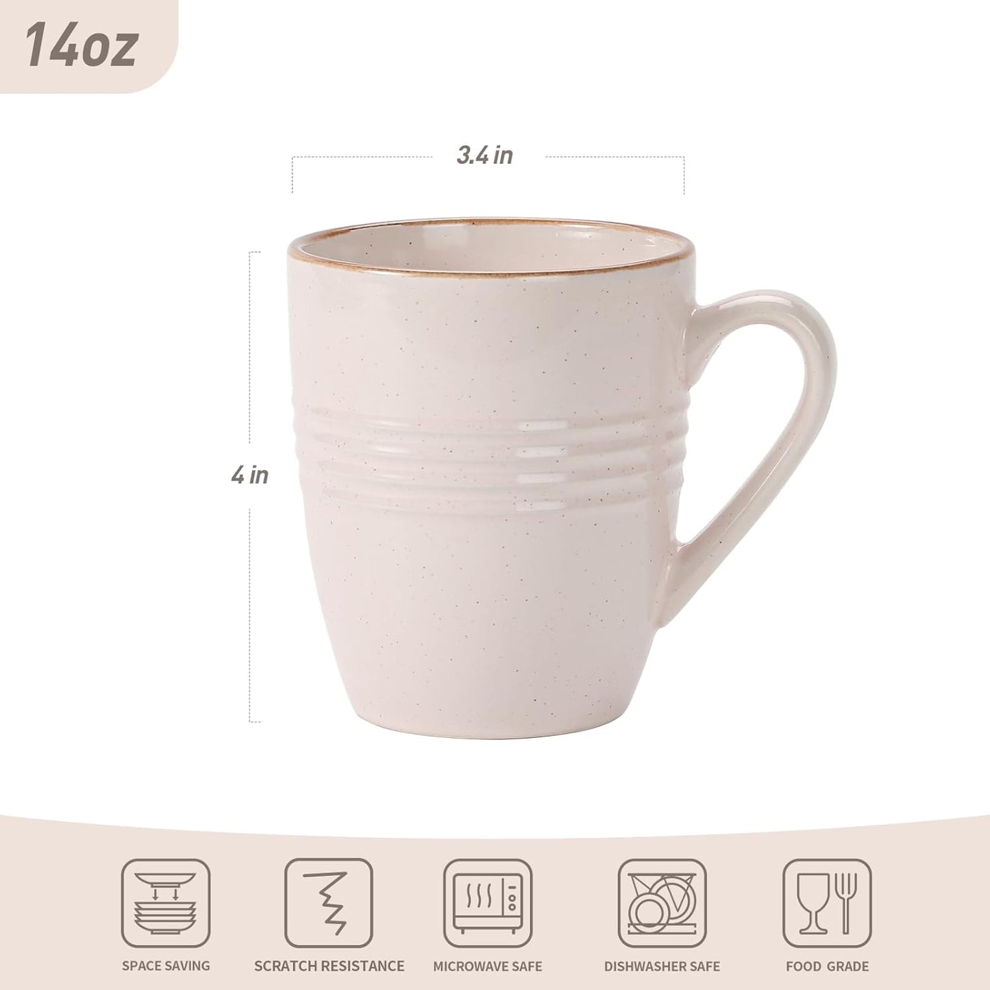 famiware Jupiter Coffee Mugs Set of 4, 14 OZ Coffee Mug, Microwave and Dishwasher Safe, Coffee Cups with Handle for Coffee, Tea, Cocoa, Milk, Light Pink