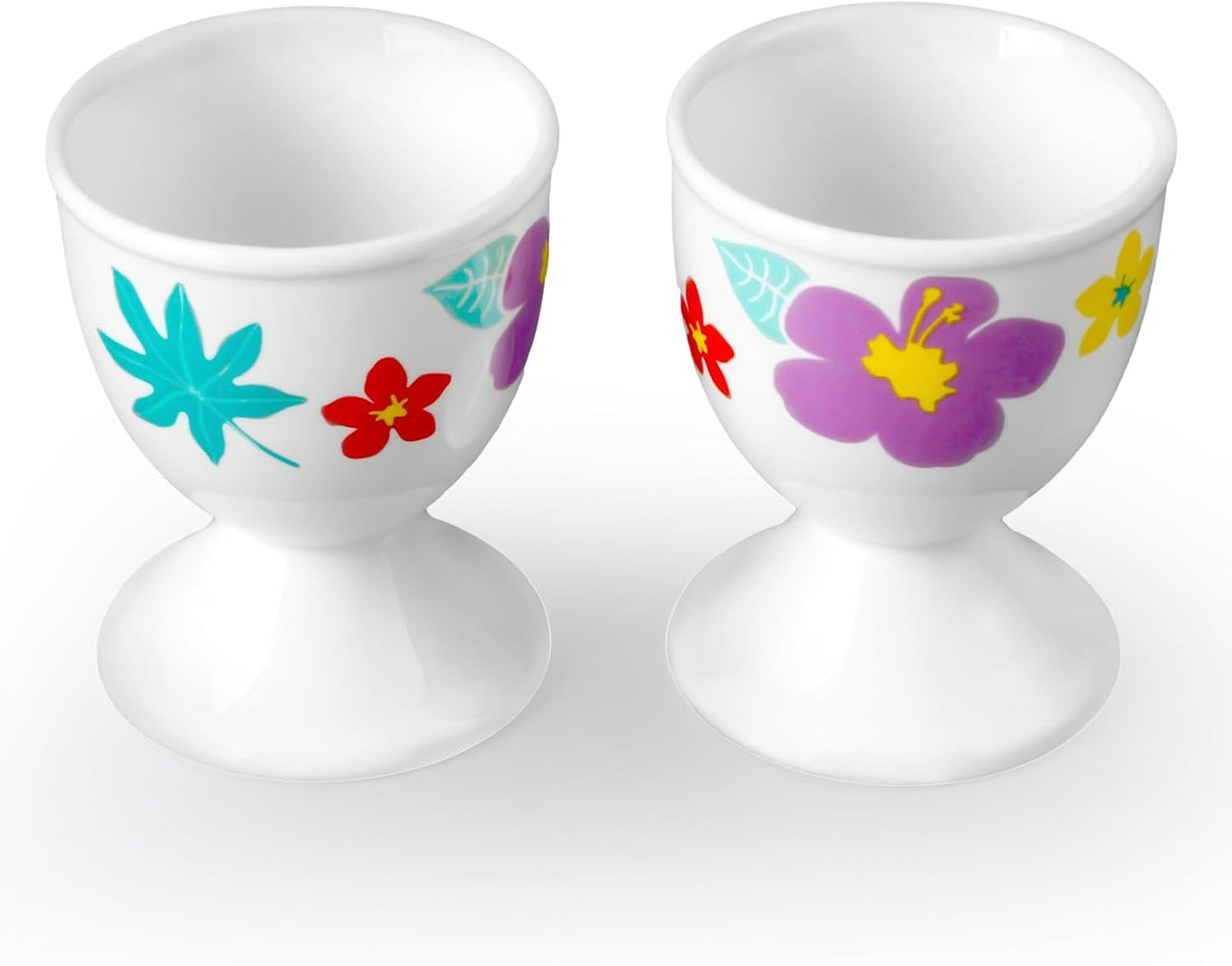 Cinf Ceramic Egg Cups Hawaii Flower Set of 2 Porcelain Holder Breakfast Boiled Cooking Easy to Clean Childhood Memories Kitchen