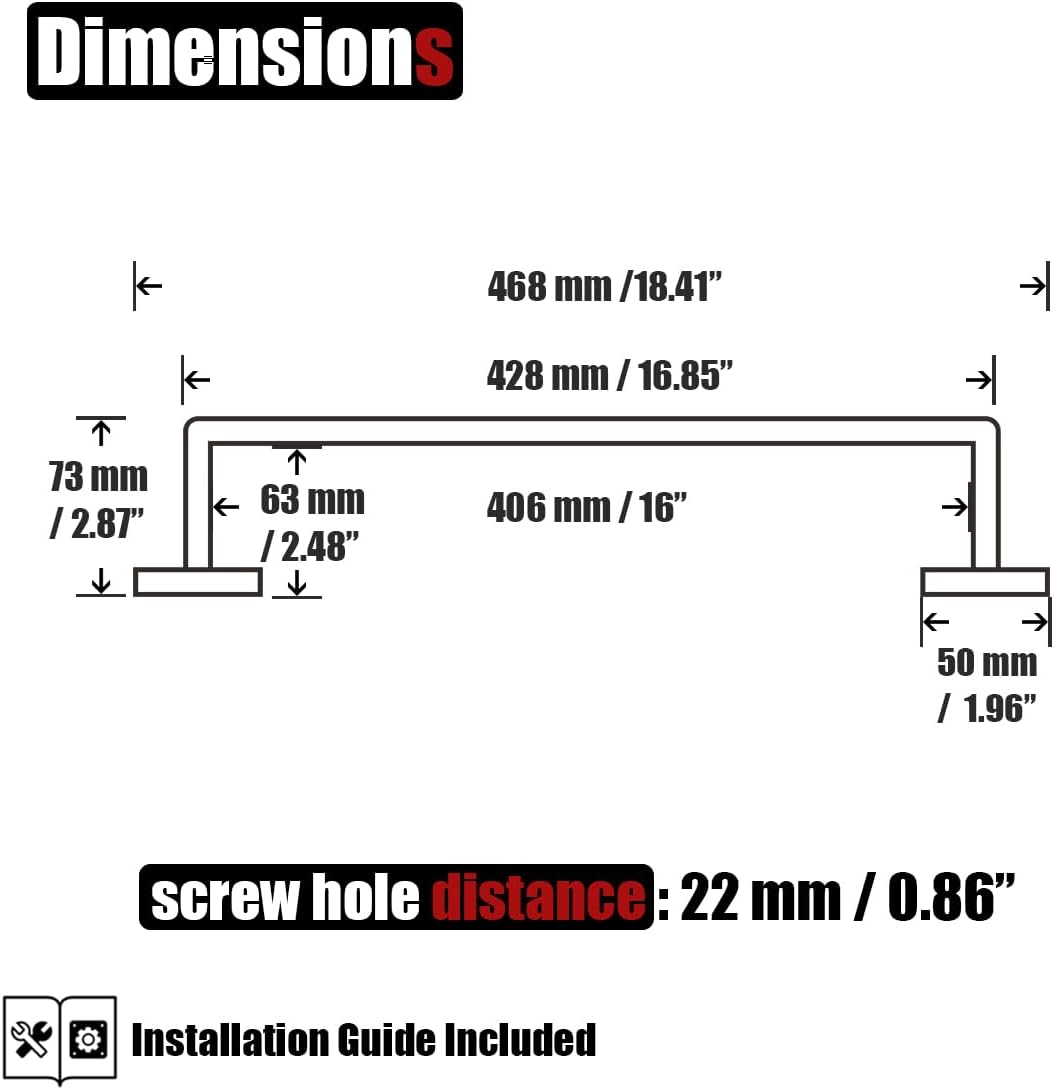 JQK Gold Towel Bar, Rounded Edges 18.41 Inch Towel Rack, 304 Stainless Steel Bathroom Wall Mount, Useable Length 16 Inch, TB250L16-BG