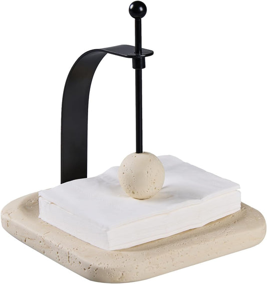 Natural Travertine Napkin Holder - Decorative Square Paper Napkin & Towel Holder for Kitchen, Restaurant, Bathroom - Durable Resin Table Organizer - Stylish Home Gift (Beige)