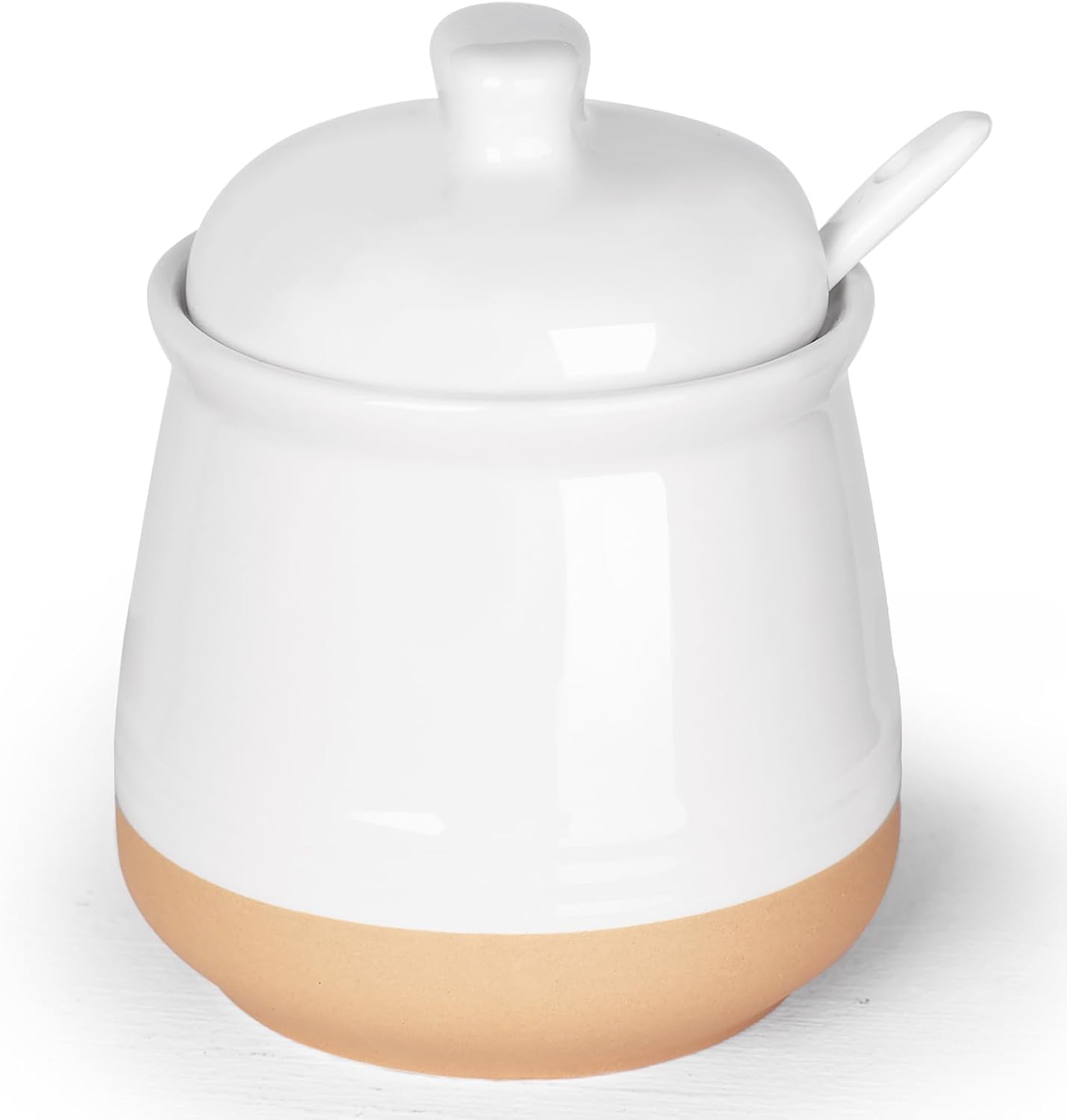LEETOYI Sugar Bowl with Lid and Spoon, 12 oz Ceramic Sugar jar, Sugar Container for Coffee Bar, Sugar Dispenser Bowl, Microwave & Dishwasher Safe, White