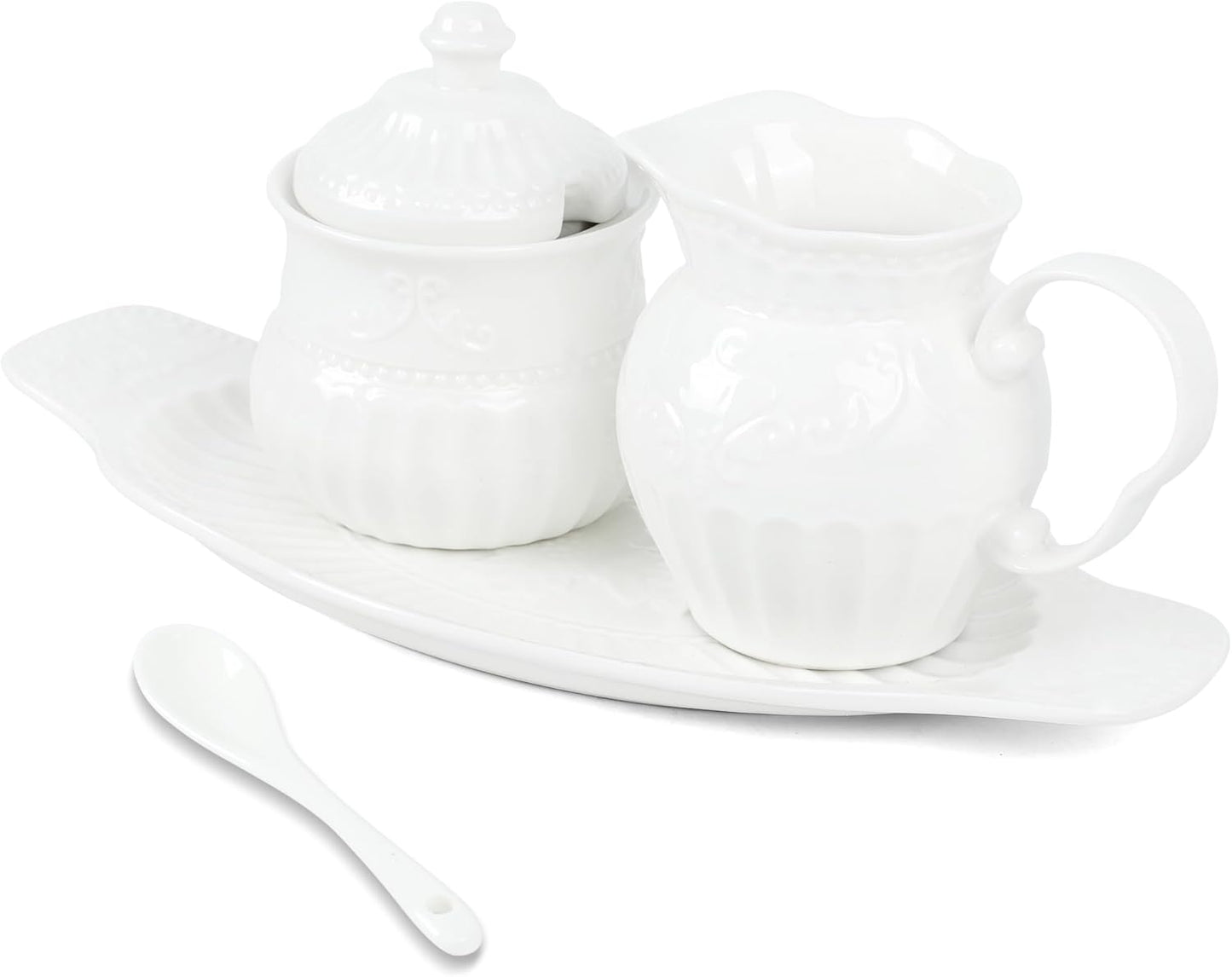 Ceramic Sugar and Creamer Set, Cream Pitcher Sugar Bowl with Lid and Spoon, Sugar and Creamer Container for Coffee Bar (4)