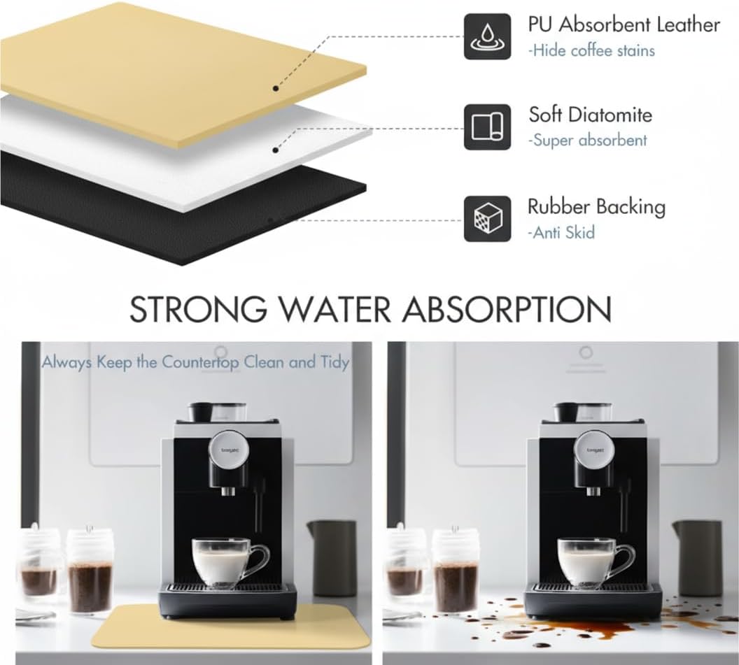 Dish Drying Mat Super Absorbent – 16" x 18" Coffee Mat for Countertops – Non-Slip Drying Mat for Kitchen Counter – Easy to Clean Water Absorbent Mat – Large Dish Drying Mats (Butter Yellow)