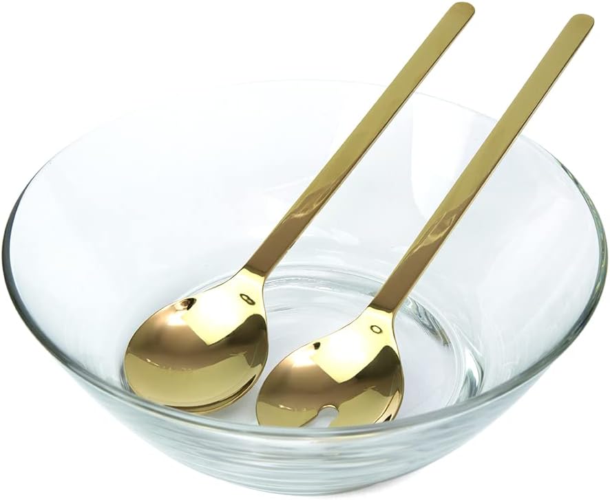 Regent 18/10 CONTEMPO Chromeplated 9.8”inch 25cm Salad Bowl with Stainless Steel Servers Salad Bowls, Big Salad Bowls with Perfect for Fruits, Vegetable or Salads (Gold)