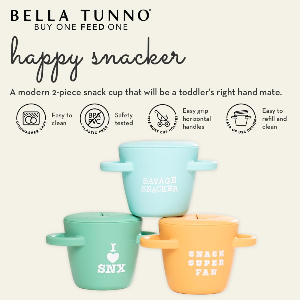 Snack Cups for Toddlers by Bella Tunno, Set of 2 Silicone Spill Proof Food Containers with Lids, Babies & Kids 6-12 Months, Love First Bite & Snack Queen