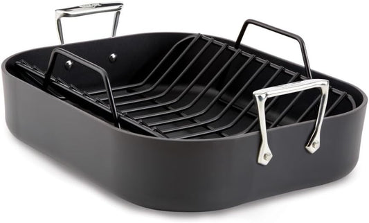 All-Clad HA1 Hard Anodized Nonstick Roaster and Nonstick Rack 13x16 Inch Oven Broiler Safe 500F Roaster Pan, Pots and Pans, Cookware Black
