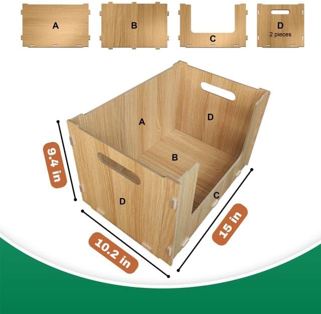 Skywin TidyFriend Stackable Storage Bins for Pantry, 4 Pack Stackable Bins For Organizing Food, Kitchen, and Bathroom Essentials (Wood)