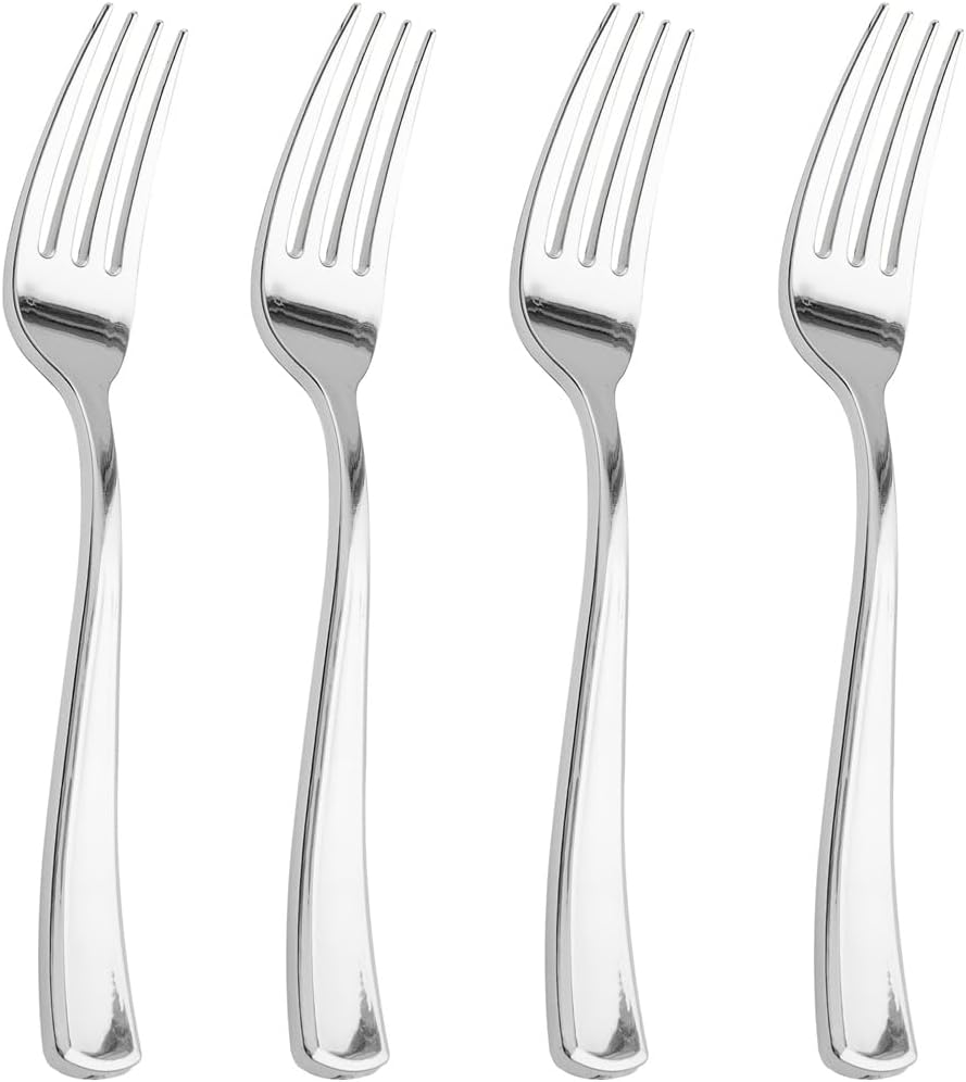 Liacere 200 Pack Silver Plastic Forks - 7.4 inch Heavy Duty Plastic Forks - Heavyweight Disposable Forks - Silver Plastic Silverware for Catering, Parties, Dinners, Valentine's Day
