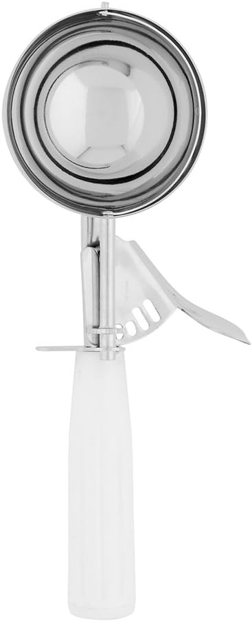 Restaurantware Met Lux 4.66 Ounce Portion Scoop 1 Trigger Release Cookie Scoop - With White Handle Stainless Steel Disher For Portion Control Scoop Cookie Dough Cupcake Batter Or Ice Cream