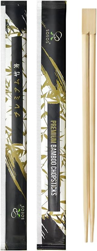 Soeos 100 Disposable Chopsticks Bulk - Natural Wooden Chopsticks & Bamboo Chopstick for Sushi, Takeout, Party - Splinter-Free, Individually Wrapped Single-Use Chopstick (Approx.100 Pairs)