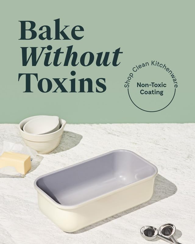 Caraway Non-Stick Ceramic 1 lb Loaf Pan - Naturally Slick Ceramic Coating - Non-Toxic, PTFE & PFOA Free - Perfect for Pound Cakes, Breads, & More - Cream