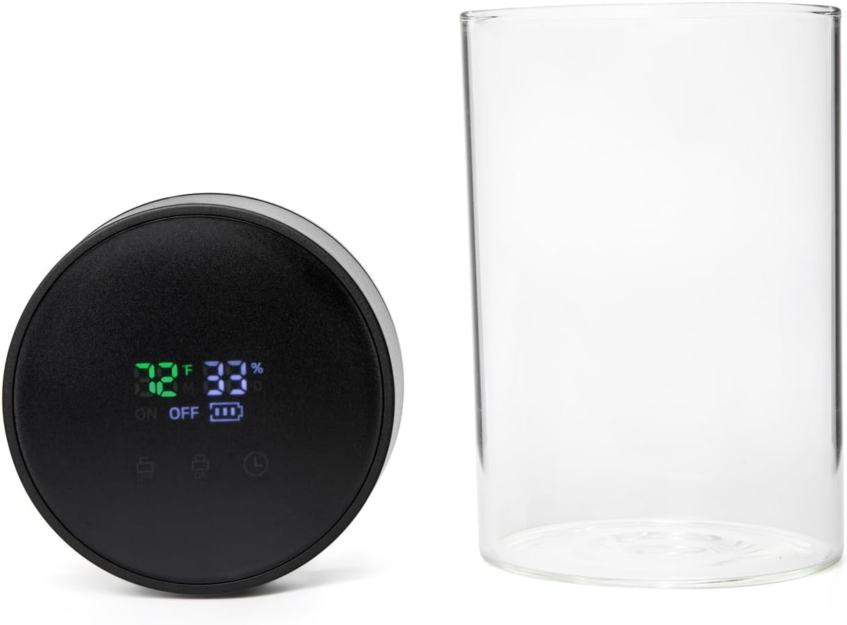 Herb Guard Auto-Cure Smart Jar and Vacuum Seal Curing Jar with Built In Hygrometer (1 Liter / 2 Oz Capacity) Curing Kit & Child Resistant Container Keeps Herbs and Serving Spices Fresh for Months