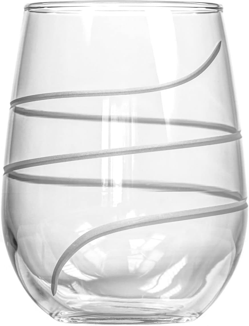 Rolf Glass Twist Stemless Wine Tumbler 17 ounce | Proudly Made in the USA | Stemless Wine Glasses | Lead-Free Glass | Etched Tumbler Glasses (Set of 4)