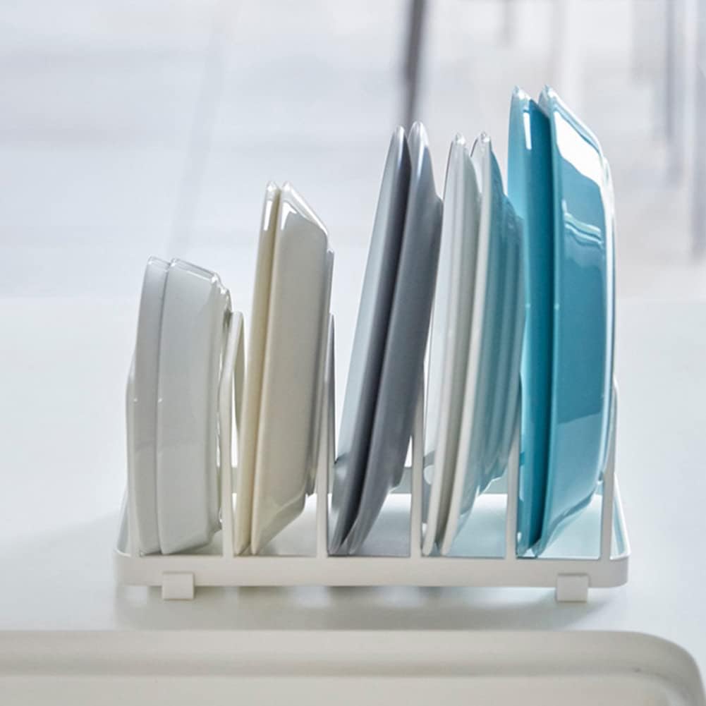 Plate Home Accented Storage Rack, Plate Holders Organizer, Metal Dish Storage Dying Display Rack for Cabinet, Counter and Cupboard, White