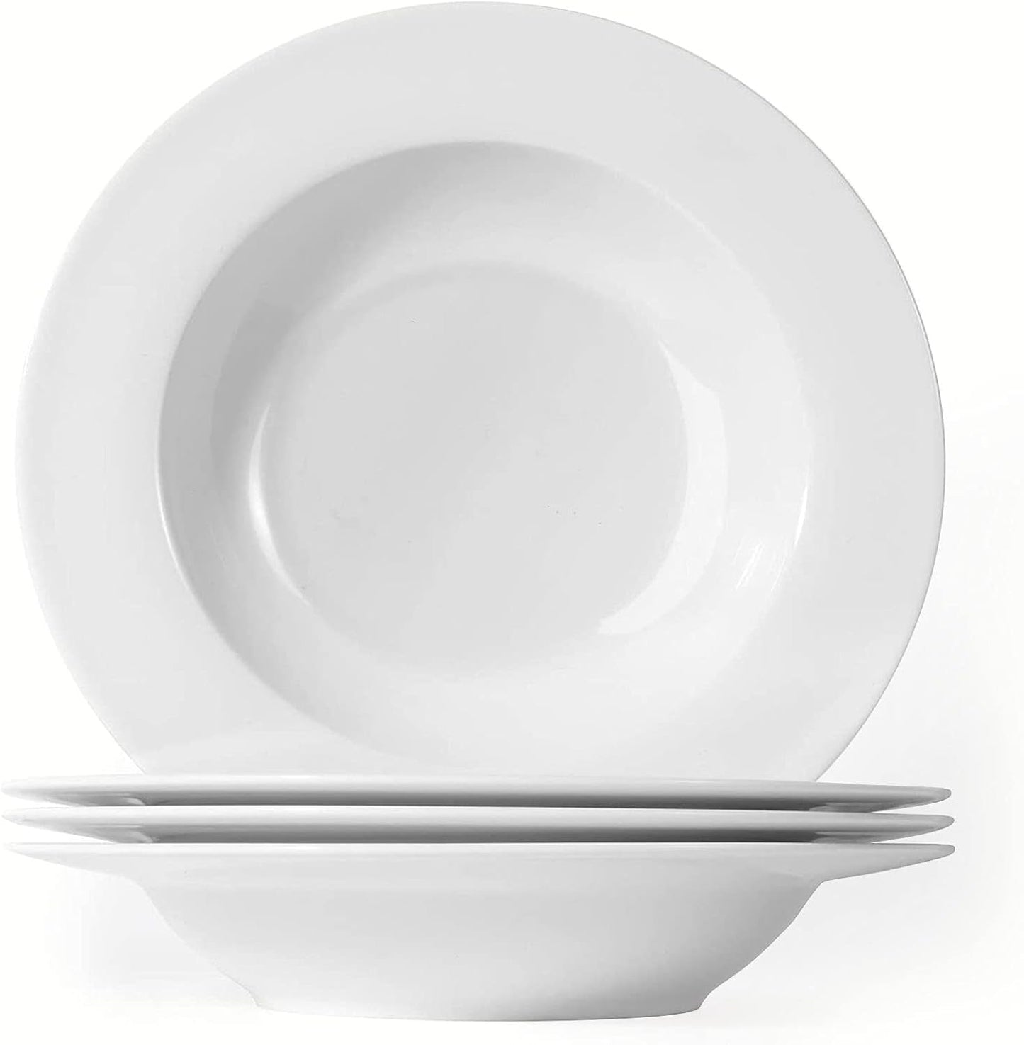 Artena 8 Ounces Pasta Bowls Set of 4, 8.5 inch Soup Bowls, Advanced Porcelain Salad Bowl, Wide Rim Pasta Plates, Shallow Bowls for Kitchen, Rimmed White Plates and Bowls Set, Microwave Oven Safe