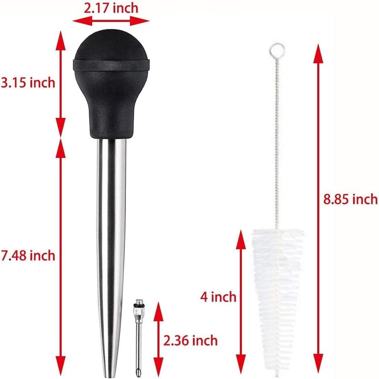 Stainless Steel Turkey Baster Syringe, Flavor Injector Needle,With Cleaning Brush- Easy to clean, Rubber Bulb
