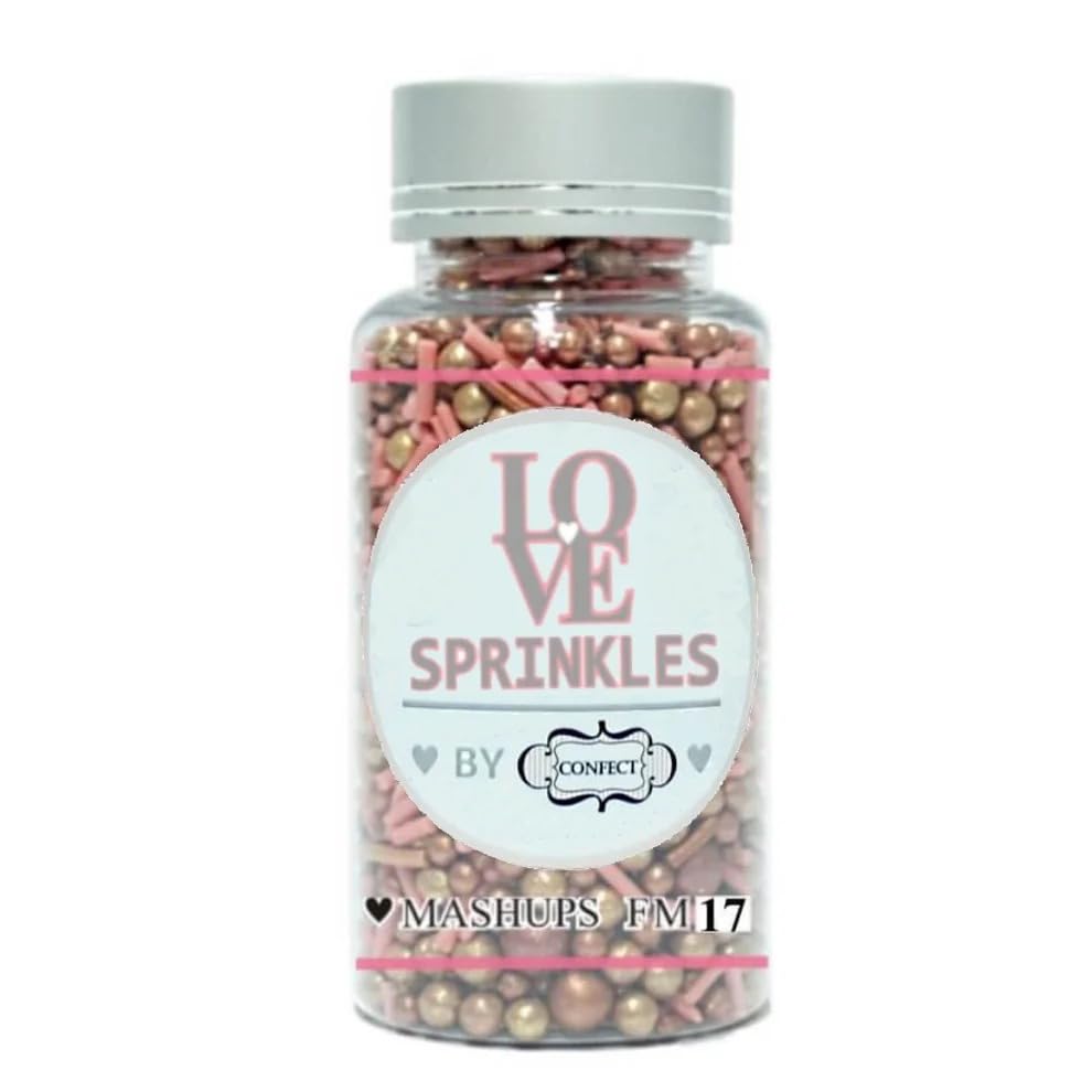 ConfectPink and Gold Edible Sprinkle Mix, Metallic Cake Decorations, Cupcake Toppers, Baking Toppings for Birthday, Wedding, Party Cakes | Vegan, Gluten-Free, Nut-Free, Soy-Free, Dairy-Free, Palm Oil-Free- 4.2 Oz