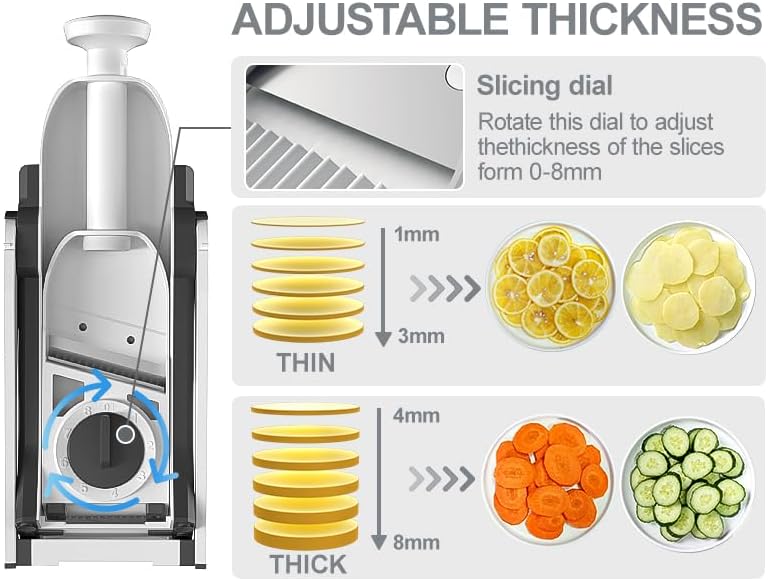 Safer Mandoline Slicer For Kitchen, Potato Slicer for Chips, Vegetable & Food Cutter, Thickness Adjustable 0.1-8 mm, Kitchen Faster Slice Artifact (Only Slicer)