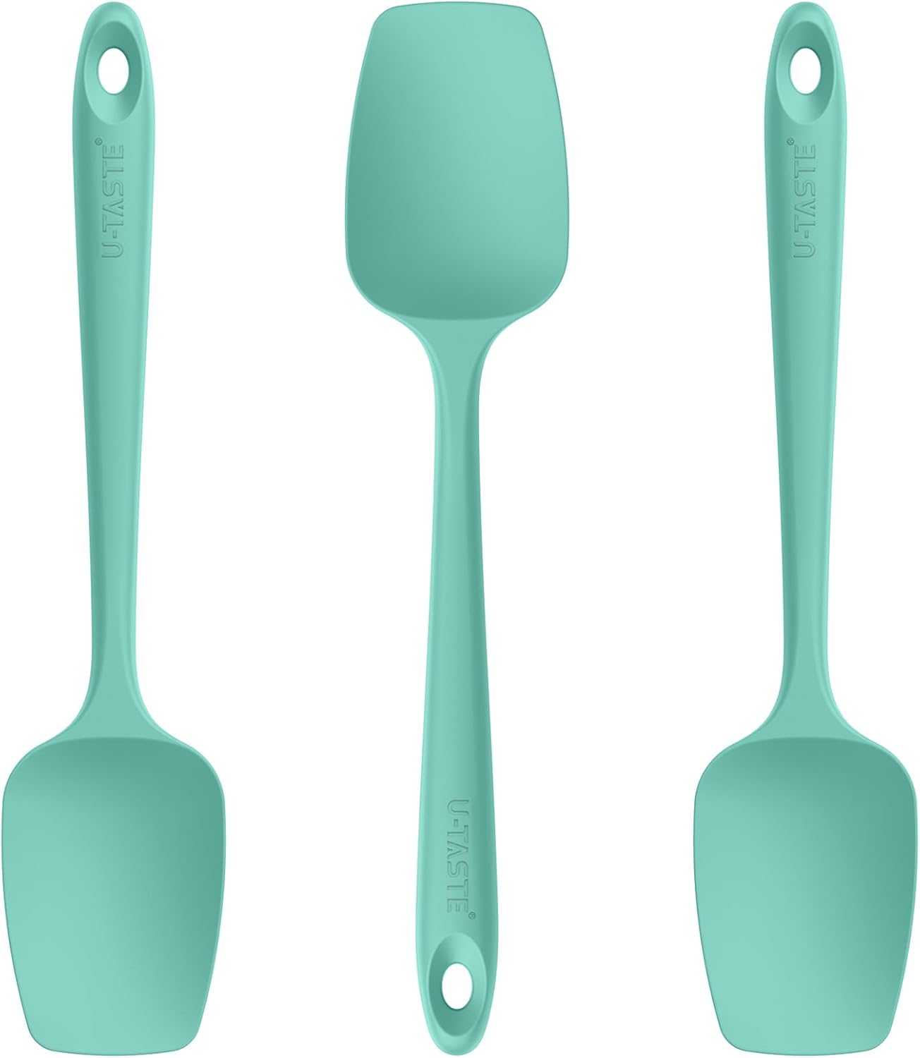 U-Taste Silicone Spoon Spatula Set: 480ºF Heat Resistant Food Grade Flexible Rubber Spoonula, Nonstick Cooking Mixing Scooping Kitchen Baking Scraper Utensils Set of 3 for Pan, Pot, Bowl (Aqua Sky)