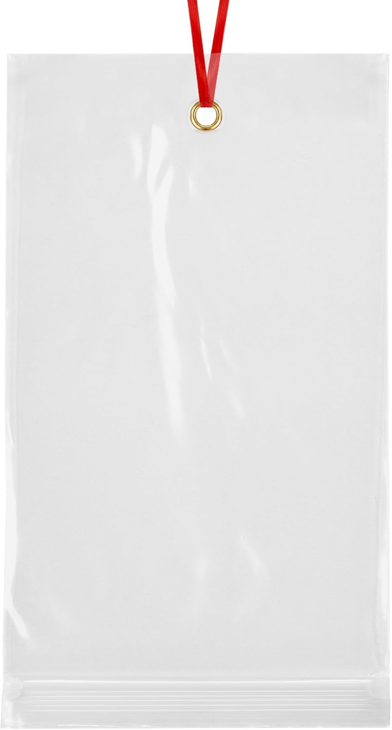 GPI - 5.75" x 11" Recloasbale Zip Bags with Bottom Hang-hole & Pre-inserted 12" Twist-tie. 4 Mil Heavy-duty Resealable Zipper Baggy with Grommet/Metal Eyelet for Hanging (Insert Size 5x9.5) 100 Pack