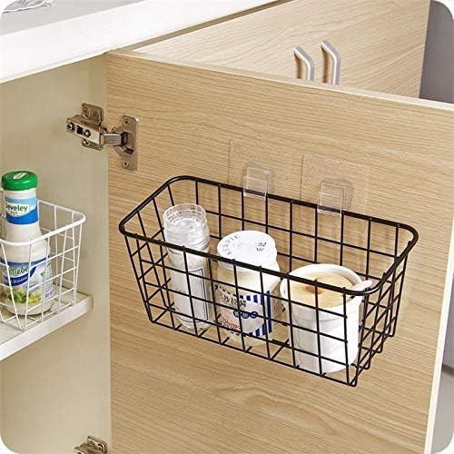 2 Set Hanging Wall Basket Organizer Over the Cabinet Door Wire Baskets for Organizing -No Drilling Adhesive Wall Storage Basket, Space-Saving Hanging Baskets for Organizing Wall Mount Storage,Black