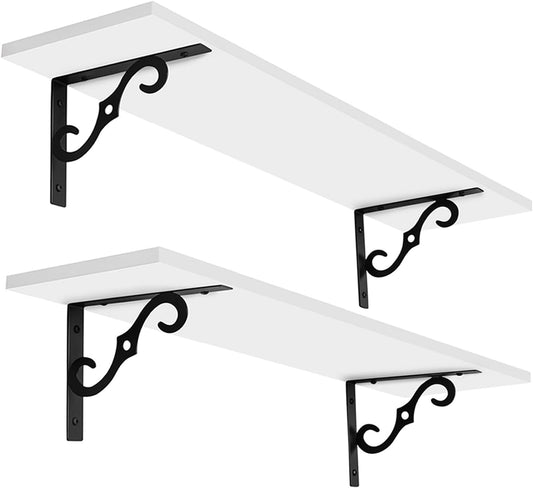DINZI LVJ Long Wall Shelves, 23.6 Inch Large Floating Shelves Set of 2, Wide Display Shelf Wall Mounted with Brackets, Easy Hanging for Living Room, Toilet, Office, Bedroom, White