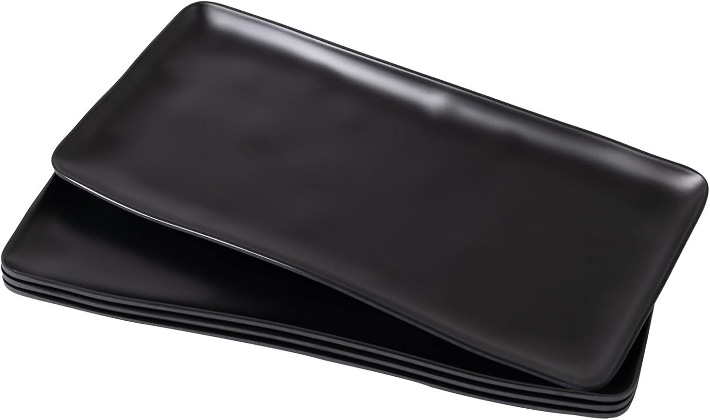 Melamine Rectangular Serving Platters and Trays set, set of 4,14” x 7” Matte Black Party Platter for Serving Food, Salad, Cheese and Fruits, Dishwasher Safe Trays/Platters for Entertaining