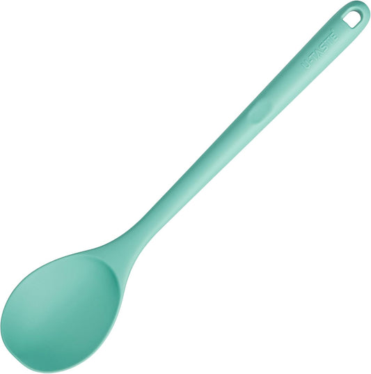 13.3" Solid Cooking Spoon: U-Taste 600ºF Heat Resistant Kitchen Mixing Spoon, Food Grade Nonstick Long and Large Rubber Soup Utensil for Serving, Stirring, Basting, for Pot Cookware (Aqua Sky)