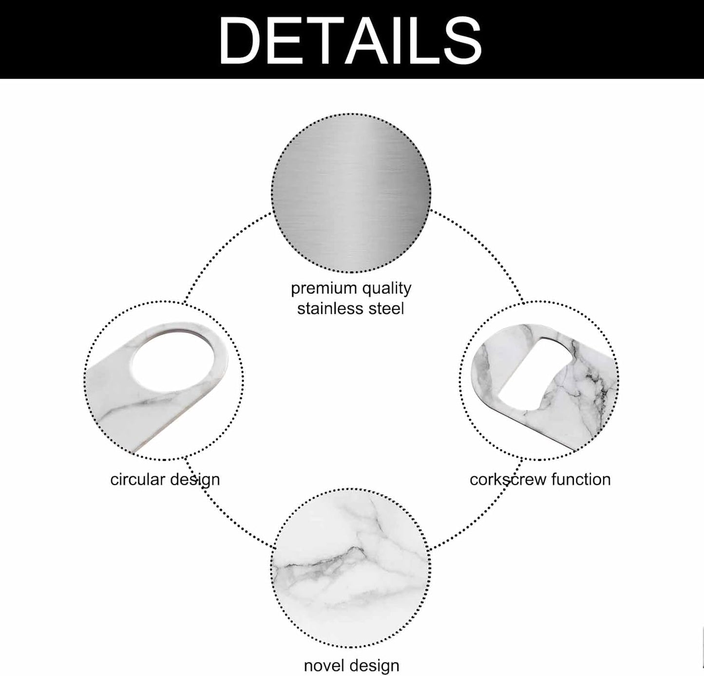 Marble Stainless Steel Bottle Opener Black White and Gray Marble Sanstone Modern Pattern Flat Beer Bottle Opener Keychain for Home Kitchen Bar Restaurant Party Birthday Gift