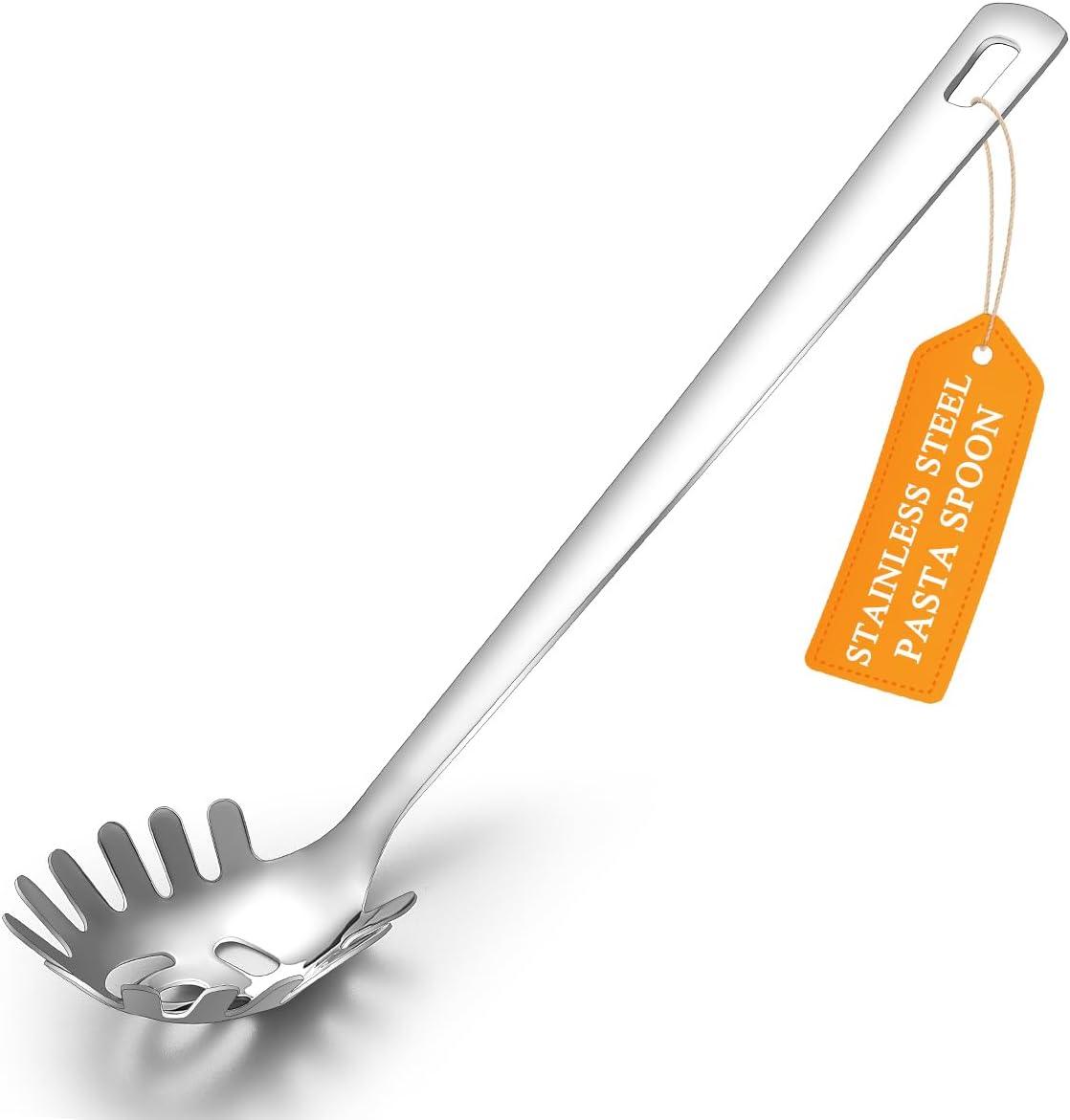 Spaghetti Spoon, ReaNea Pasta Server, Stainless Steel Pasta Spoon with Teeth, One-Piece Metal Pasta Fork, Noddle Fork Kitchen Utensils, Heat Resistant, Dishwasher Safe, Easy to Clean