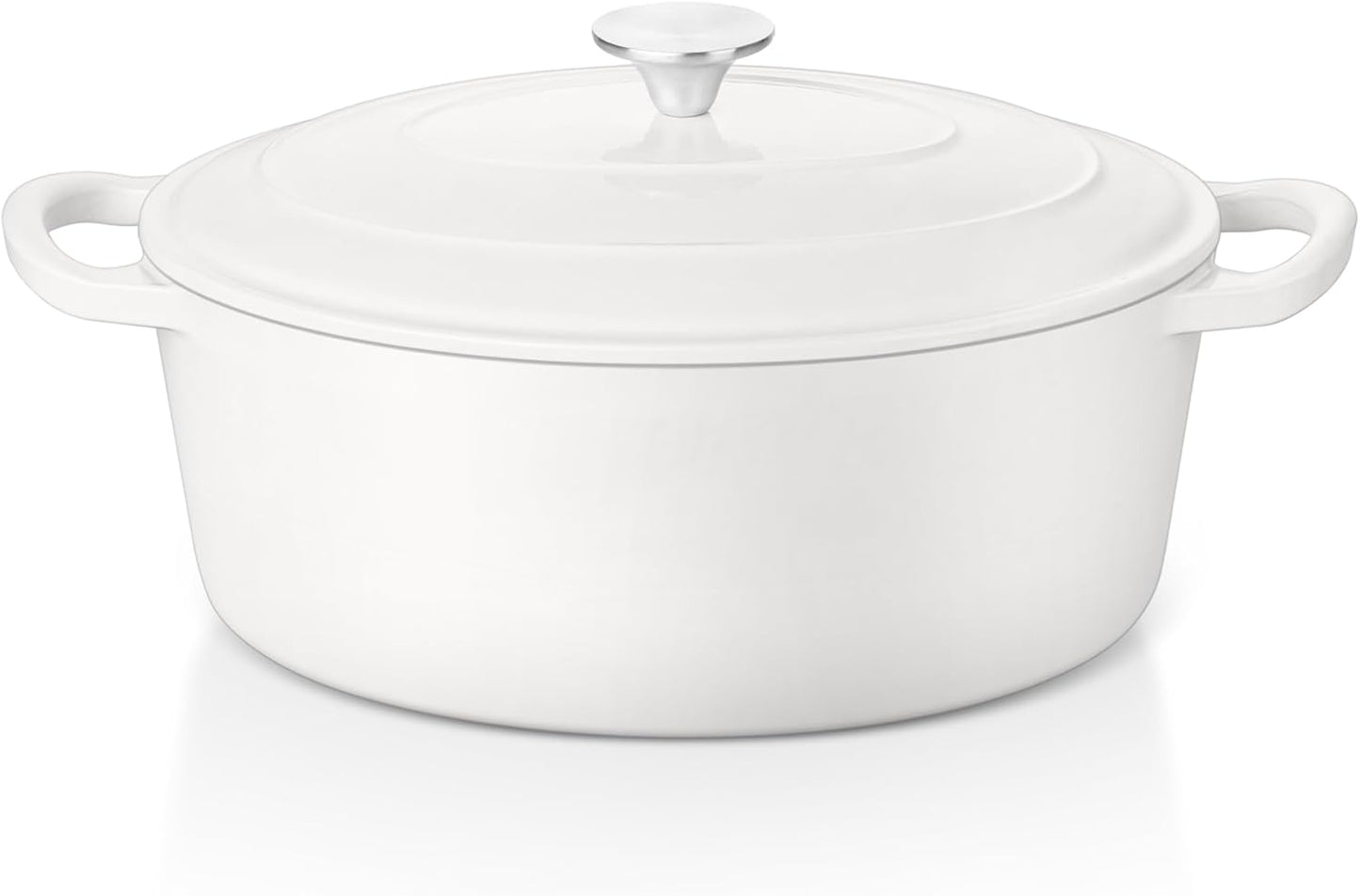 E-far 5QT Oval Dutch Oven Pot with Lid, Enameled Cast Iron Dutch Oven with Dual Handles for Sourdough Bread Baking Cooking, Nonstick Enamel Coated Cookware(White), Non-Toxic & Easy Clean