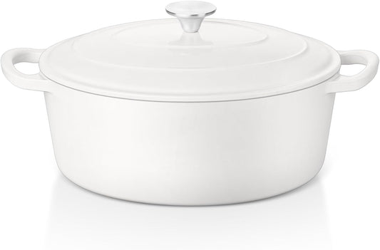 E-far 5QT Oval Dutch Oven Pot with Lid, Enameled Cast Iron Dutch Oven with Dual Handles for Sourdough Bread Baking Cooking, Nonstick Enamel Coated Cookware(White), Non-Toxic & Easy Clean