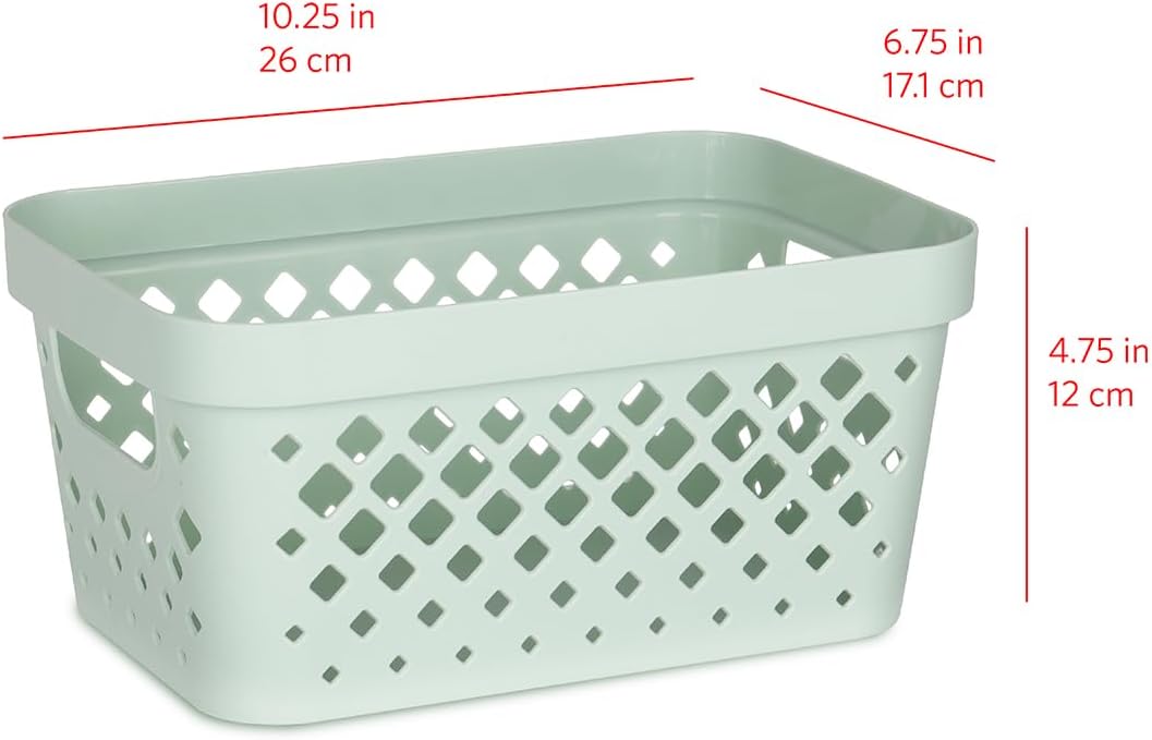 Glad Plastic Baskets for Organizing, Set of 6 | Pantry Storage for Under Counter, Linen Closet, and Bathroom | Nesting Shelf Bins with Handles, 1 Gallon, Sage