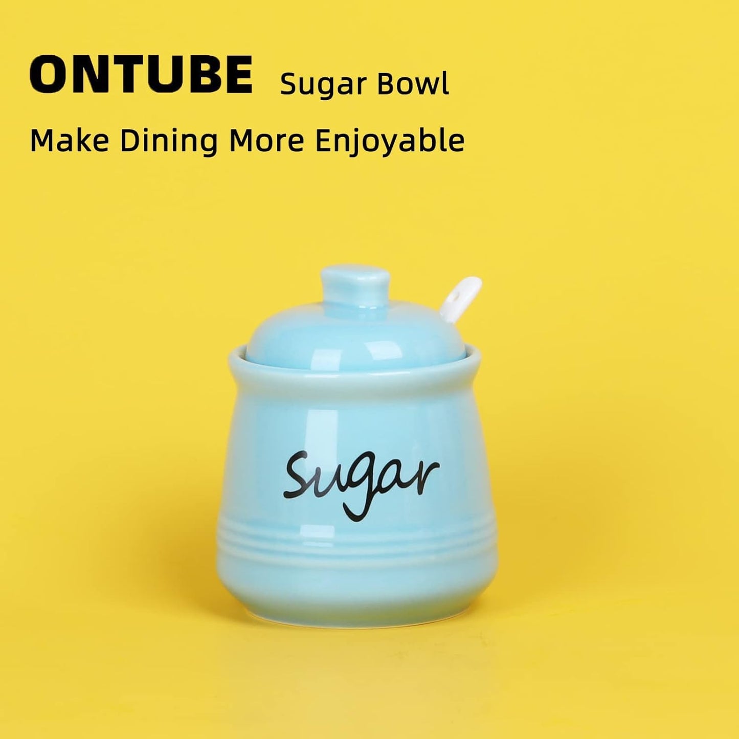 ONTUBE Ceramic Sugar Bowl with Lid and Spoon 12oz (Turquoise Blue)