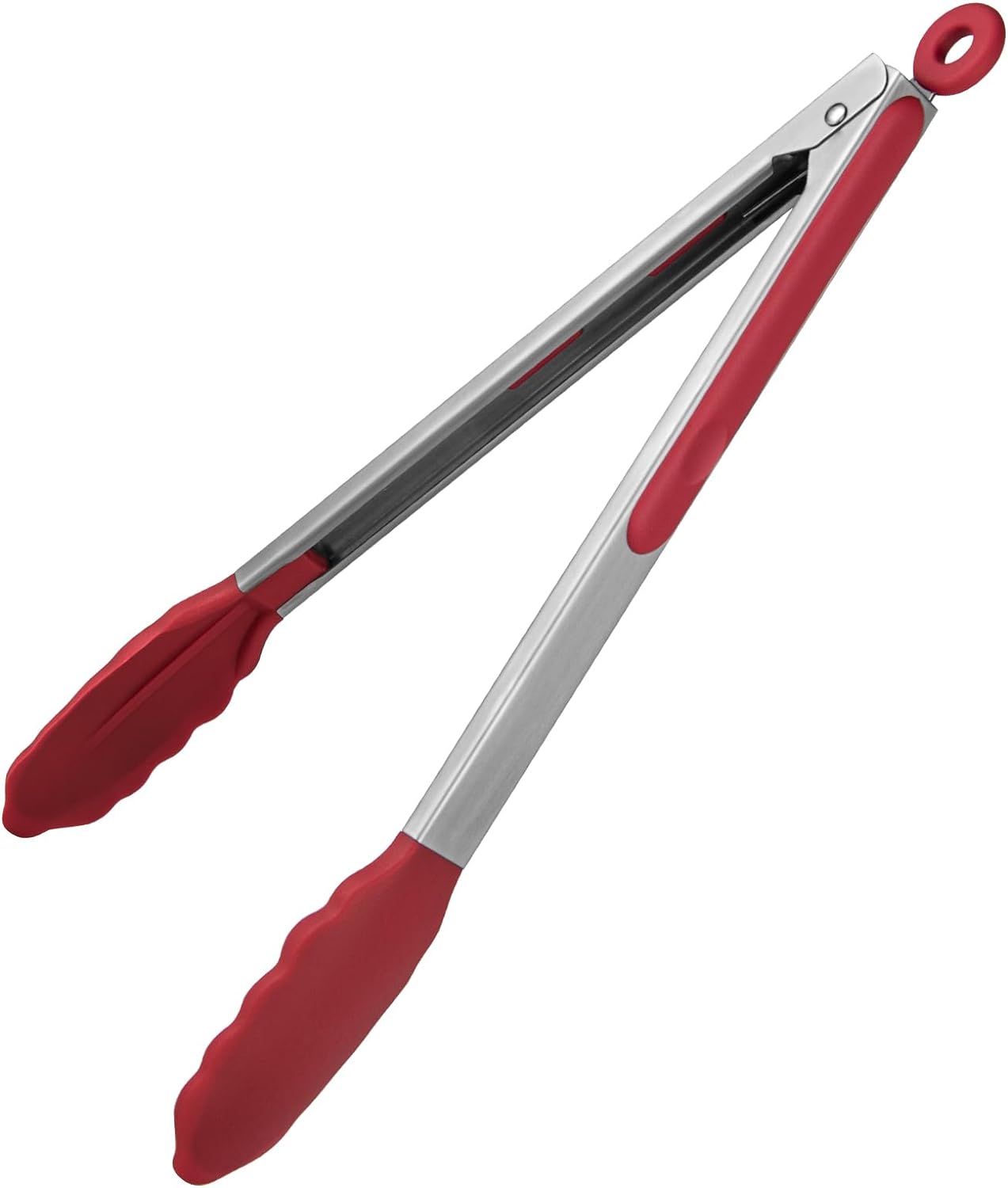 600ºF Heat Resistant Kitchen Tongs: U-Taste 12 inch Large Silicone Cooking Tong with Sturdy Non Stick Rubber Tips & Silicon Coated 18/8 Stainless Steel Handle & Smooth Locking for Serving Grill (Red)