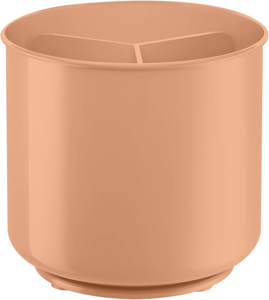 Rotating Extra Large Peach Plastic Utensil Holder Caddy with Sturdy No-Tip Weighted Base, Removable Divider, and Gripped Insert - Dishwasher Safe Kitchen Utensil Holder for Countertop