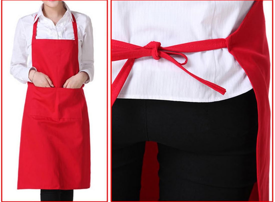 Bringsine 4 Pack Bib Chef Apron - Unisex with 2 Pockets,Machine Washable for Men and Women,Kitchen Resistant Cooking BBQ Aprons Bulk(Red)