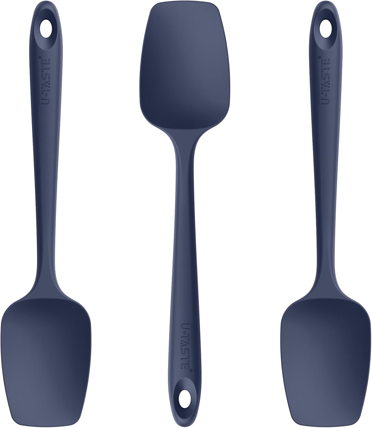 U-Taste Silicone Spoon Spatula Set: 480ºF Heat Resistant Food Grade Flexible Rubber Spoonula, Nonstick Cooking Mixing Scooping Kitchen Baking Scraper Utensils Set of 3 for Pan, Bowl (Midnight Blue)