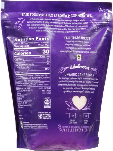 Wholesome Sweeteners 4-Pound Organic Cane Sugar, Fair Trade, Non GMO, Gluten Free & Vegan for Baking and Sweetening, 1 Pack