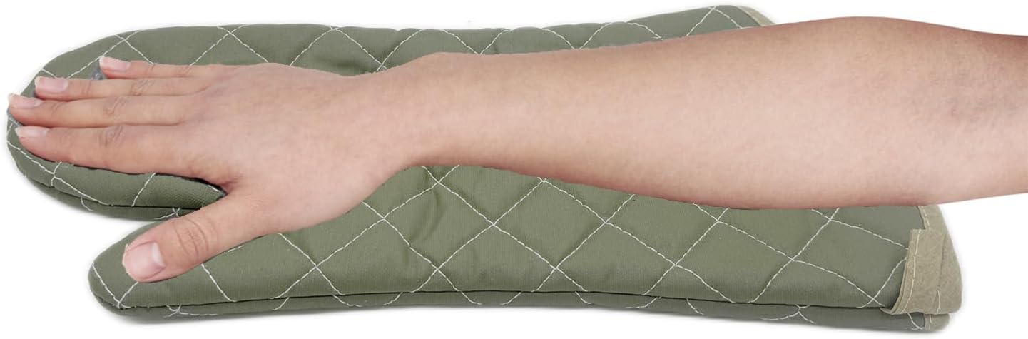17 Inch Extra Long Heat Resistant Oven Gloves New Cotton Oven Mitts Kitchen Gloves High Temperature Cooking Tool BBQ Gloves (17" Green)