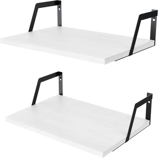 SRIWATANA Floating Shelves Wall Mounted Set of 2 Rustic Wood Shelves with Large Capacity(Washed White)