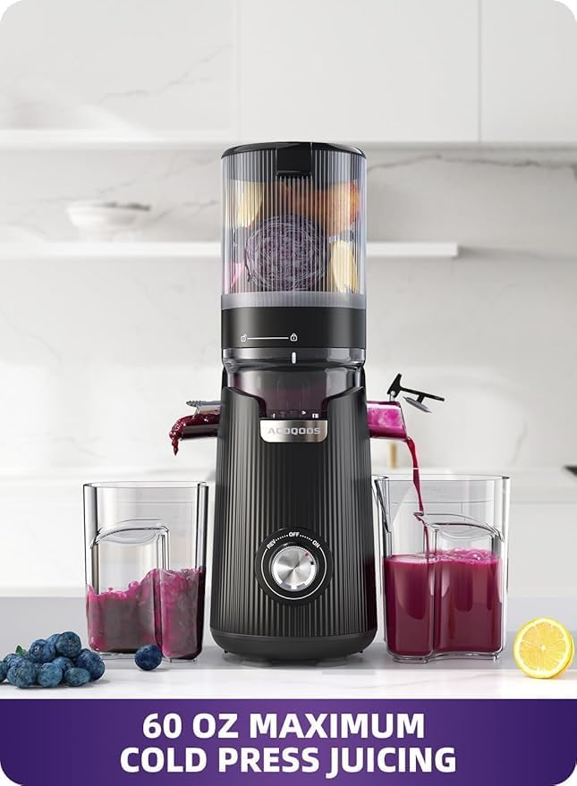 ACOQOOS Juicer Machines, 5.3" Wide Chute for Whole Fruit and Vegetable,1.8L Auto-Feed Time-Saver, Slow Masticating High Yield, Easy to Clean Cold Press Juicer with 2 Cups