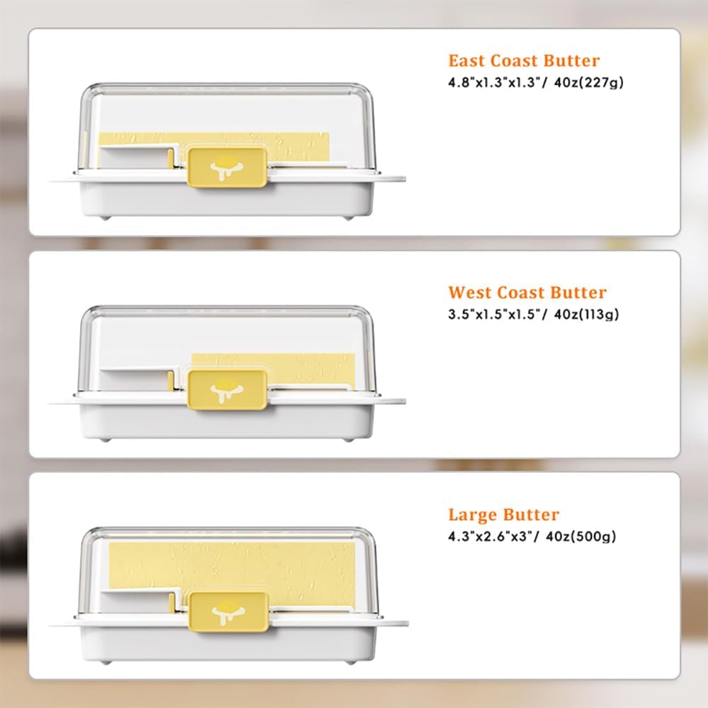 Butter Dish with Precision Spoon, Countertop and Refrigerator, Keep Butter Fresh, Easy Scoop, Plastic Butter Keeper Tray Box for East/West Coast Butter (White, Large)