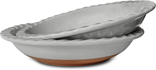 Mora Ceramics Classic 9 Inch Round Pie Pan Set of 2 - Earl Grey
