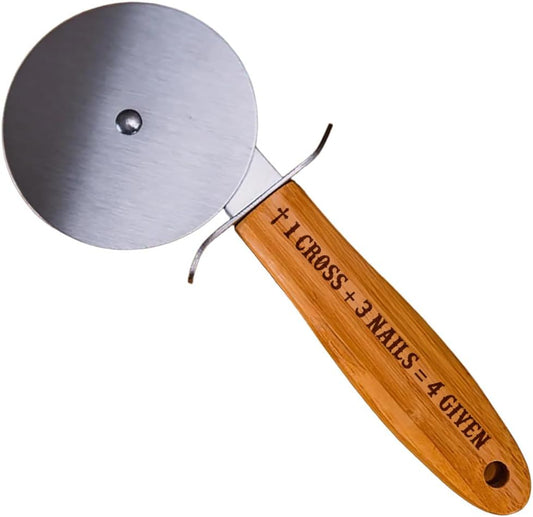 Pizza Cutter Wheel with Sharp Blade - Christian Gifts for Men, Women, Religious Gift for Husband, Birthday & Christmas Present (1 Cross 3 Nails 4 Given)