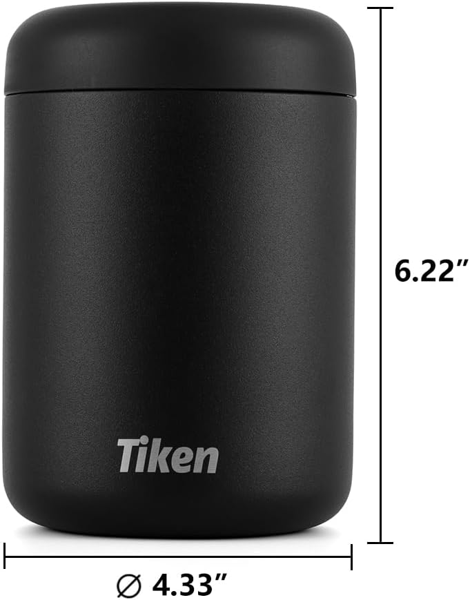 Tiken Airtight Coffee Canister Compact Size for Outdoors - Double Wall Stainless Steel, UV Blocking, Switchable to Food Storage Container 830ml Black