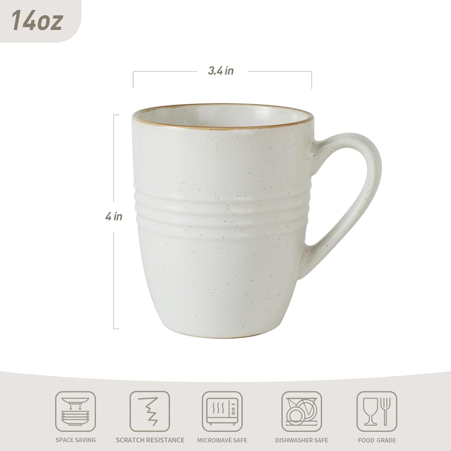 famiware Jupiter Coffee Mugs Set of 4, 14 OZ Coffee Mug, Microwave and Dishwasher Safe, Coffee Cups with Handle for Coffee, Tea, Cocoa, Milk, White