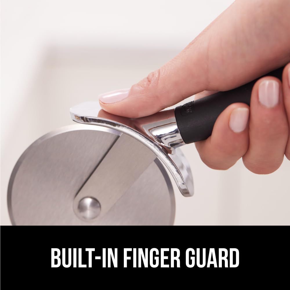 GORILLA GRIP BPA-Free Large Pizza Cutter Wheel, 9 Inch, Sharp Stainless Steel Blade, Slip Resistant Handle with Thumb Guard Protection, Slice Thick or Thin Pizzas, Pie, Pastries in Seconds, Black