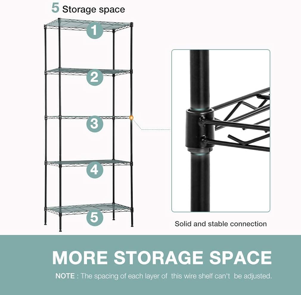 FDW 14Dx24Wx60H Wire Rack 5 Shelf Storage Unit Wire Shelving Unit Metal Shelf Organizer Heavy Duty Certification Commercial Grade Rack Utility for Bathroom Office Kitchen (Black)