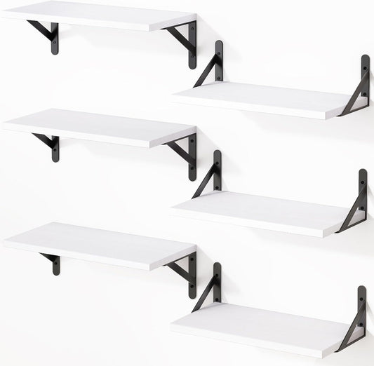 YGEOMER 16.5 Inch Floating Shelves for Wall, Farmhouse Wall Shelves for Bedroom, Bathroom Storage, Living Room and Kitchen Decor (Set of 6 White)